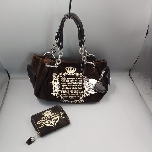 Juicy Couture Handbags - Juicy Couture Y2K 'Once Upon a Time' Bag & Purse Set 90's Brown Velour Vintage